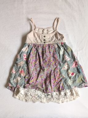 free planet boho floral bird layered tank dress with lace trim 4T toddler girls